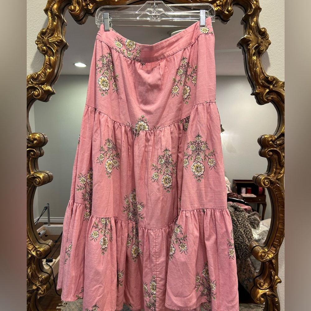 Floral Pink Tiered maxi Skirt Sz Large
